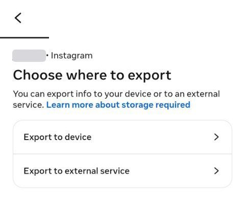 A choice between Export to device and Export to external service. Export to device is ringed.